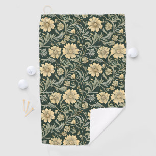 Vintage-style blue color botanical pattern golf t towel