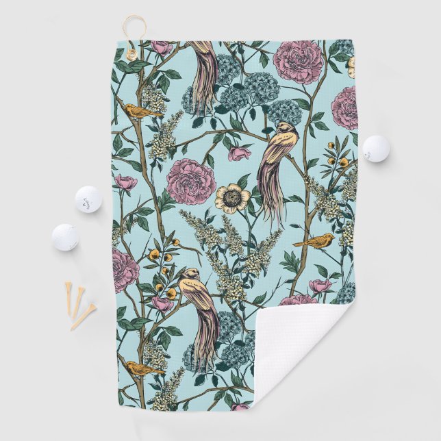 Vintage-style blue color botanical pattern  golf towel (InSitu)