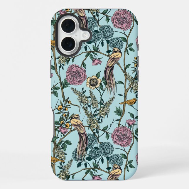 Vintage-style blue color botanical pattern  iPhone case (Back)