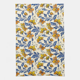 Vintage-style blue color botanical pattern  kitche tea towel