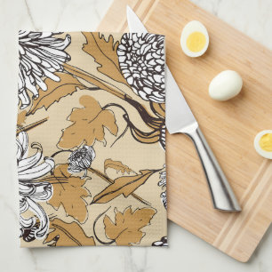 Vintage-style blue color botanical pattern kitche tea towel