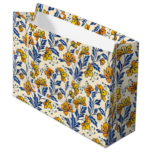 Vintage-style blue color botanical pattern  large gift bag