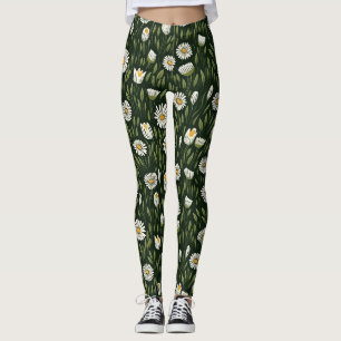 Vintage-style blue color botanical pattern leggin leggings