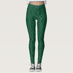 Vintage-style blue color botanical pattern leggin leggings