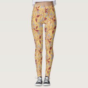 Vintage-style blue color botanical pattern  leggin leggings