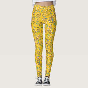 Vintage-style blue color botanical pattern leggin leggings