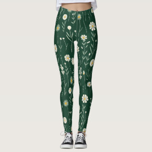 Vintage-style blue color botanical pattern leggin leggings