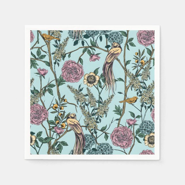 Vintage-style blue color botanical pattern  napkin (Front)