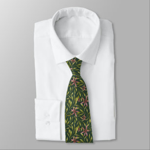 Vintage-style blue color botanical pattern  neck t tie