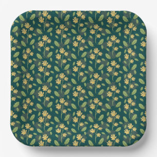 Vintage-style blue color botanical pattern paper plate