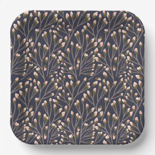 Vintage-style blue color botanical pattern paper plate