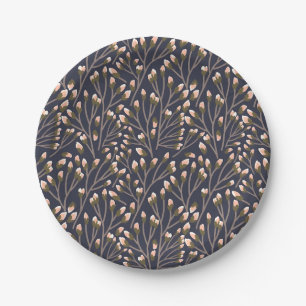 Vintage-style blue color botanical pattern paper plate