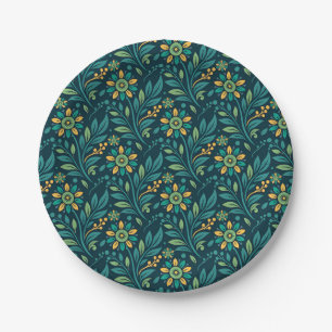 Vintage-style blue color botanical pattern paper plate