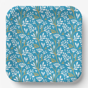 Vintage-style blue color botanical pattern paper plate