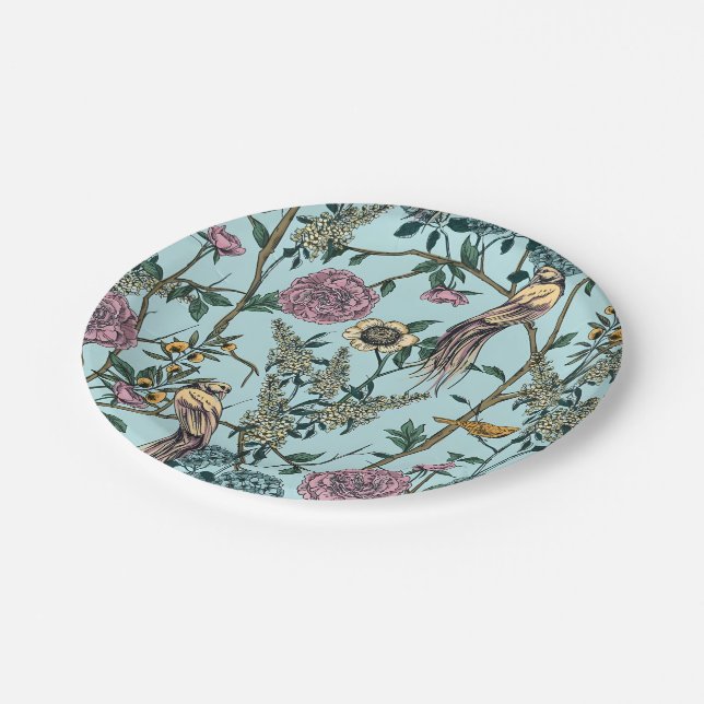 Vintage-style blue color botanical pattern  paper plate (Angled)