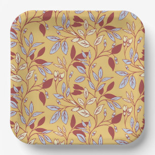 Vintage-style blue color botanical pattern paper plate