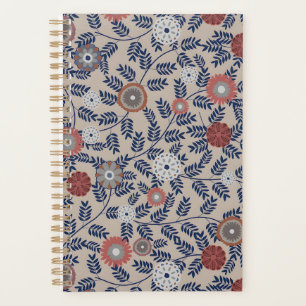 Vintage-style blue color botanical pattern planne planner