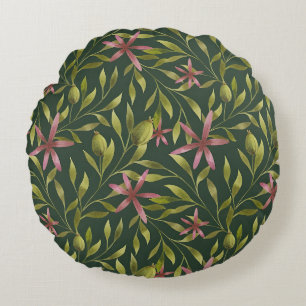 Vintage-style blue color botanical pattern  round cushion