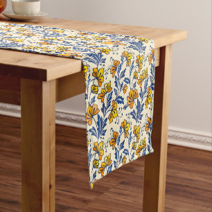 Vintage-style blue color botanical pattern short table runner