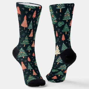 Vintage-style blue color botanical pattern socks