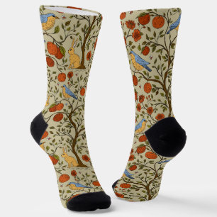 Vintage-style blue color botanical pattern  socks