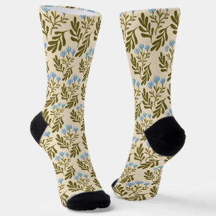 Vintage-style blue color botanical pattern socks
