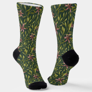 Vintage-style blue color botanical pattern socks