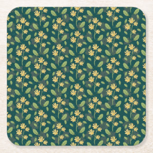 Vintage-style blue color botanical pattern square paper coaster