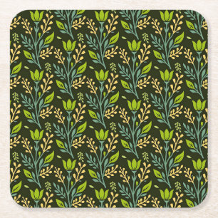 Vintage-style blue color botanical pattern square paper coaster