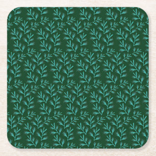 Vintage-style blue color botanical pattern square paper coaster