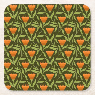Vintage-style blue color botanical pattern square paper coaster