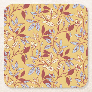 Vintage-style blue color botanical pattern square paper coaster