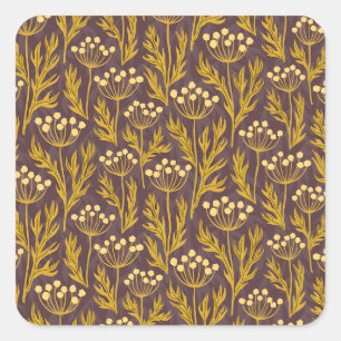 Vintage-style blue color botanical pattern square sticker