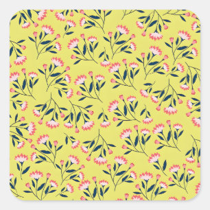 Vintage-style blue color botanical pattern square sticker