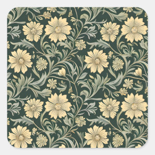 Vintage-style blue color botanical pattern  square sticker