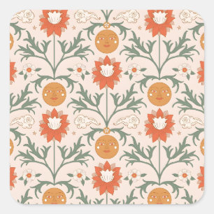 Vintage-style blue color botanical pattern  square sticker