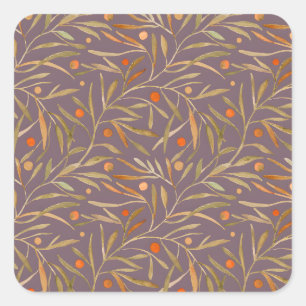 Vintage-style blue color botanical pattern square sticker