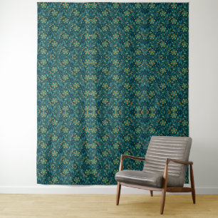 Vintage-style blue color botanical pattern tapest tapestry