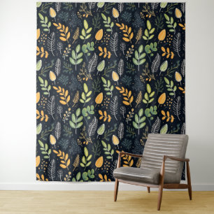 Vintage-style blue color botanical pattern tapest tapestry