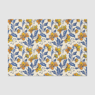 Vintage-style blue color botanical pattern tissue paper