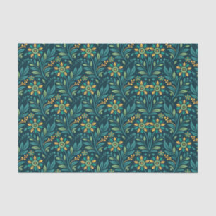 Vintage-style blue color botanical pattern tissue paper