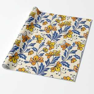 Vintage-style blue color botanical pattern  wrappi wrapping paper