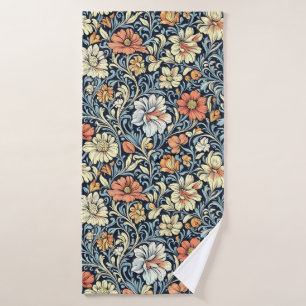 Vintage-style blue colour botanical pattern  bath  towel set