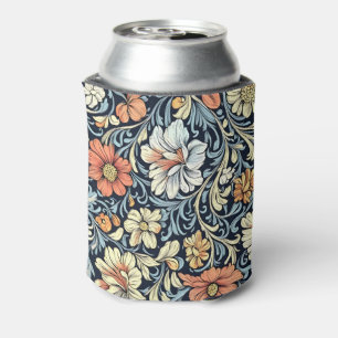 Vintage-style blue colour botanical pattern  can c cooler