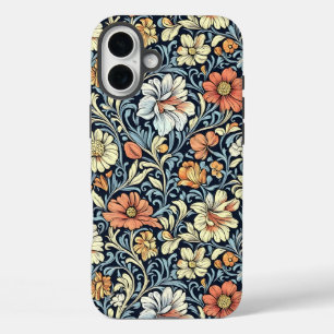 Vintage-style blue colour botanical pattern Case- iPhone 16 Plus Case