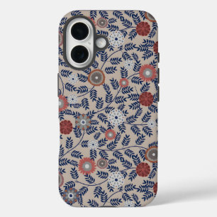 Vintage-style blue colour botanical pattern Case- iPhone 16 Case