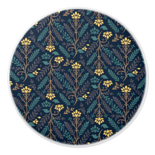Vintage-style blue colour botanical pattern  ceram ceramic knob