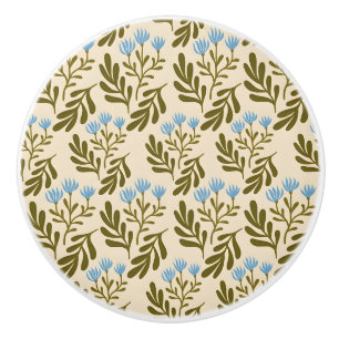 Vintage-style blue colour botanical pattern ceram ceramic knob