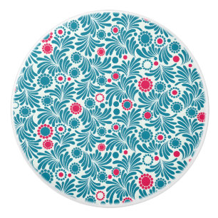 Vintage-style blue colour botanical pattern  ceram ceramic knob