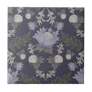 Vintage-style blue colour botanical pattern ceram tile